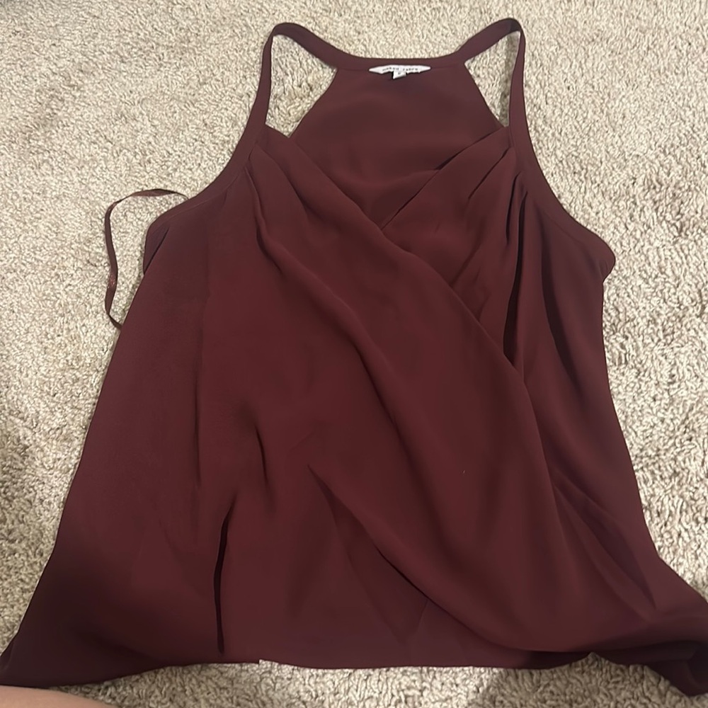 Naked zebra flowy racer back dressy top burgundy